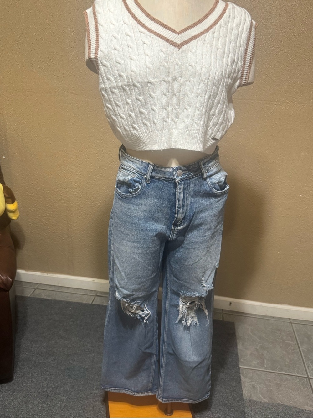 Hollister Light Blue Distressed Wide-Leg Jeans